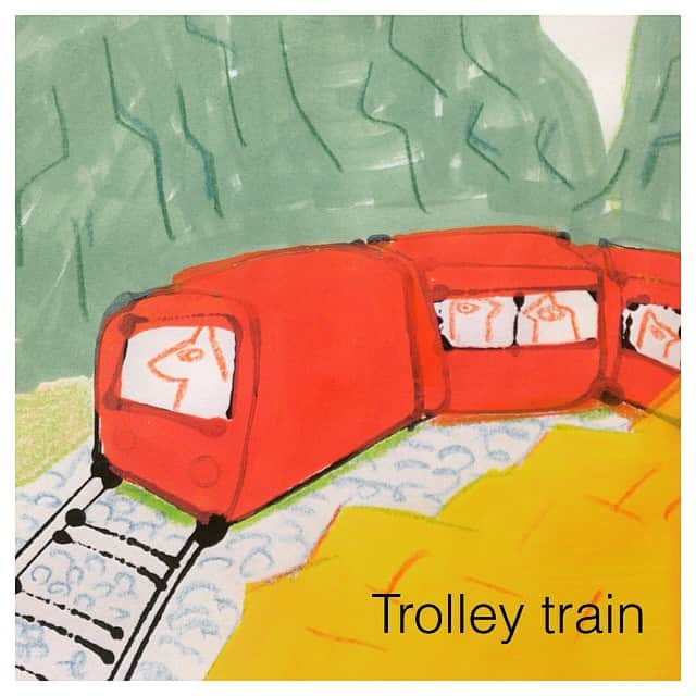 tacoscのインスタグラム：「🐱I love trolley train. 🐱トロッコ電車は楽しい。 ーーーーーーーーーーー 😺Line Sticker"Natto Man and Natto Lover" ラインスタンプ「納豆チョッキ野郎とミセスストロンガー」発売です。 http://line.me/S/sticker/1161022 ーーーーーーーーーーー 🌺Twitter →http://twitter.com/taco_emonemon」