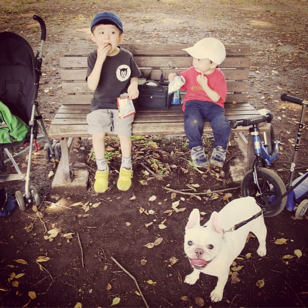 ムーとたすくのインスタグラム：「🌳🚴🏻🌲🏃🏻💨」