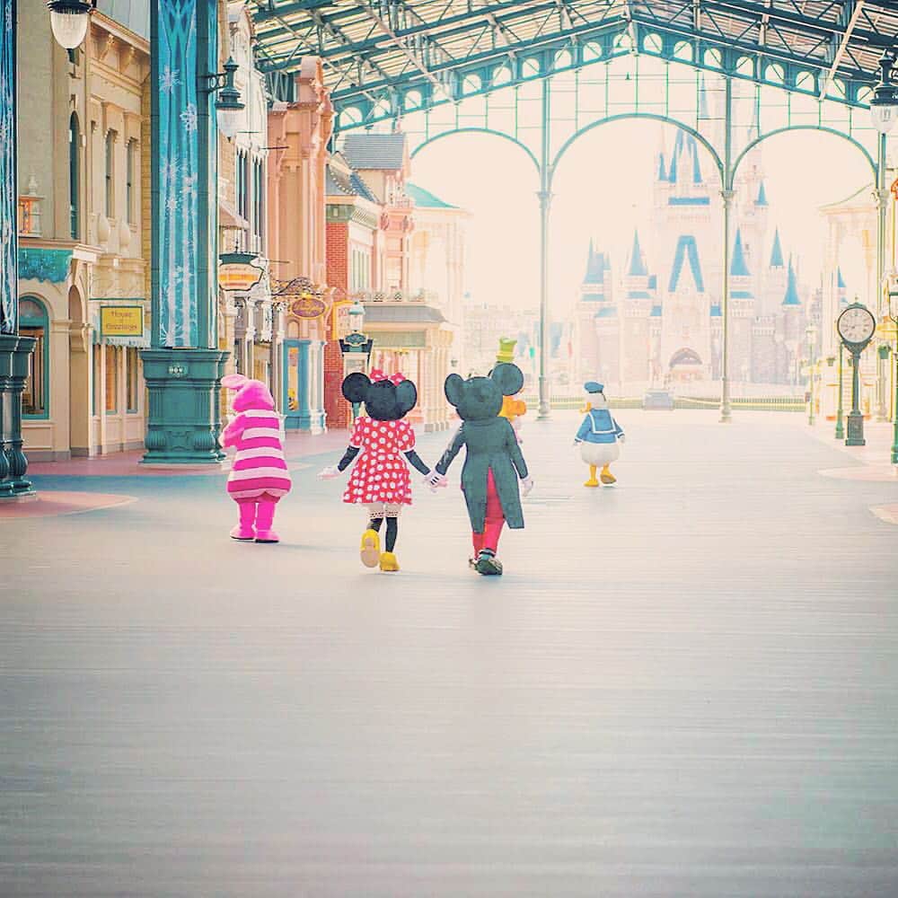 のインスタグラム：「The beginning of a perfect day! 今日も楽しい一日がはじまりそうだね♪  #worldbazaar #tokyodisneyland #tokyodisneyresort #うしろ姿 #一日のはじまり #手をつなぐ #東京ディズニーランド #東京ディズニーリゾート」