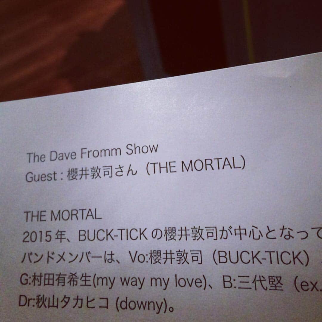 THEMORTALさんのインスタグラム写真 - (THEMORTALInstagram)「只今、INTER FMに櫻井さんが出演中です！」10月16日 19時03分 - the_mortal2015