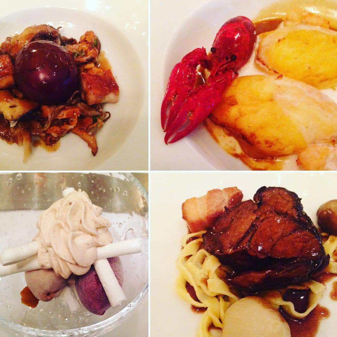 のインスタグラム：「今夜のビストロブノワのお料理たち♡ エスカルゴのパイ・香草バターから始まって、メインのシャロレ牛のブッフブルギニョン。デザートは栗とカシスのバシュラン（パルフェの豪華版みたいなやつ）もー…9月以来のブルゴーニュ料理で、お腹も心も満たされました。アラン・デュカスのビストロブノワ、ぜひお尋ねくださいね！  #ねこときフランス旅行 #rendevousfrance」