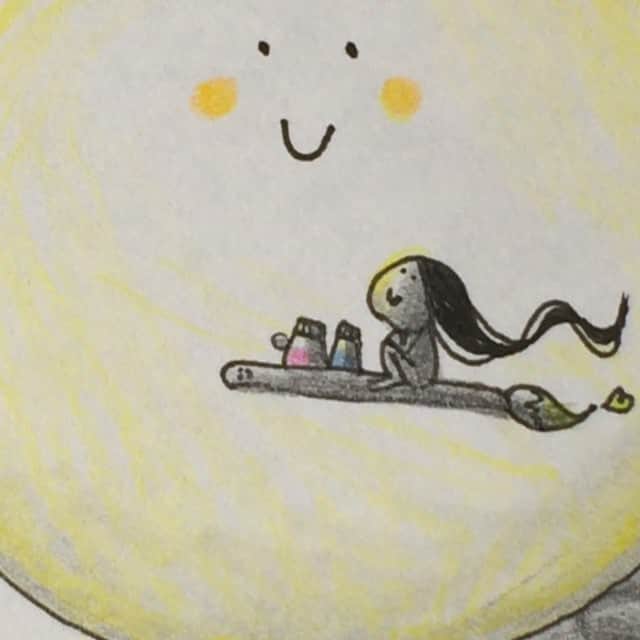 榊山敬代のインスタグラム：「絵具さんが手にしているのはお月見団子です。。#らくがき #らくがき_sakakiyamatakayo#sakakiyamatakayo_rakugaki」
