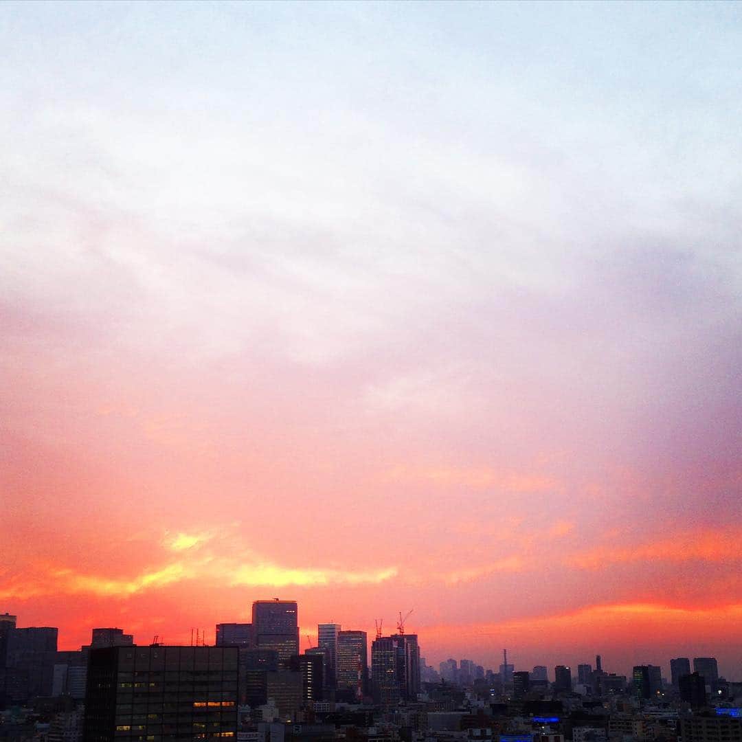 猫沢エミさんのインスタグラム写真 - (猫沢エミInstagram)「今日の夕焼けは燃えるような雲の帯。今日は昨日のデジャヴュだね。  #東京下町時間」10月9日 17時19分 - necozawaemi