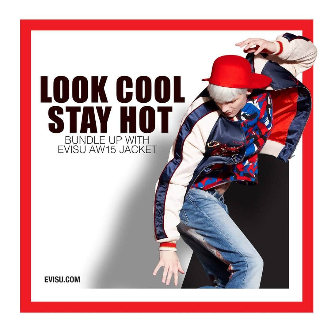 のインスタグラム：「#Look #Cool #Stay #Hot  #Pick your #favorite #EVISU #EVISUAW15 #jacket offline and online at EVISU.COM  #Fashion #Stylish #Athleisure #BeyondDenim  Jacket http://evisu.com/evisu/jackets/evisu-999246.html Product Code: AU15QMJK2300-NAVY  #Tee http://evisu.com/evisu/t-shirts/evisu-00189e.html Product Code: AU15QMTS1600-MRED  #Jeans http://evisu.com/evisu/jeans/evisu-999237.html Product Code: AU15QMJE2108-0IND」