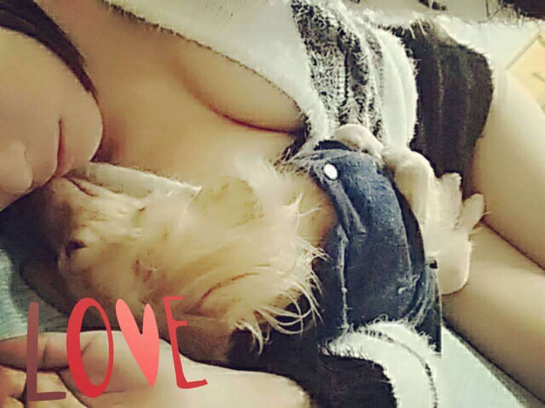 星野ナミのインスタグラム：「愛犬とイチャイチャ♥ お休みなさい⭐」