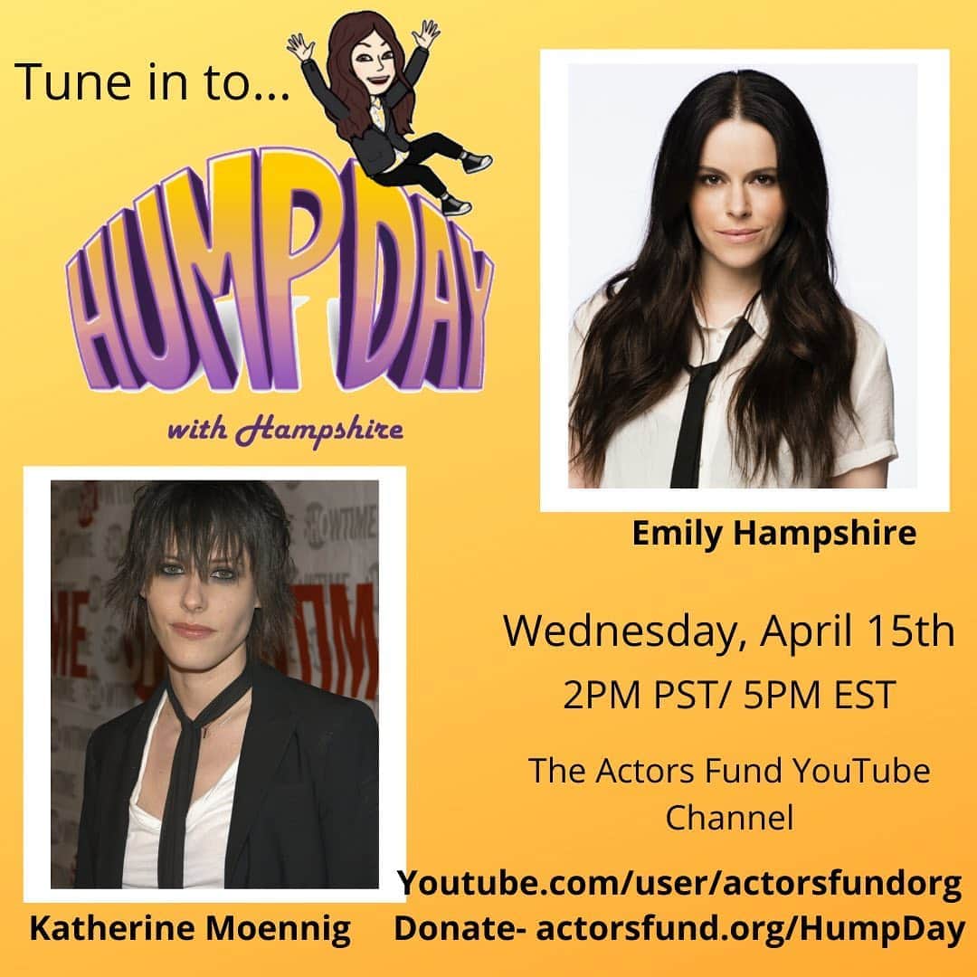 キャサリン・メーニッヒのインスタグラム：「Looking forward to having a little chitchat with Emily tomorrow for @theactorsfund.  #humpdaywithhampshire」