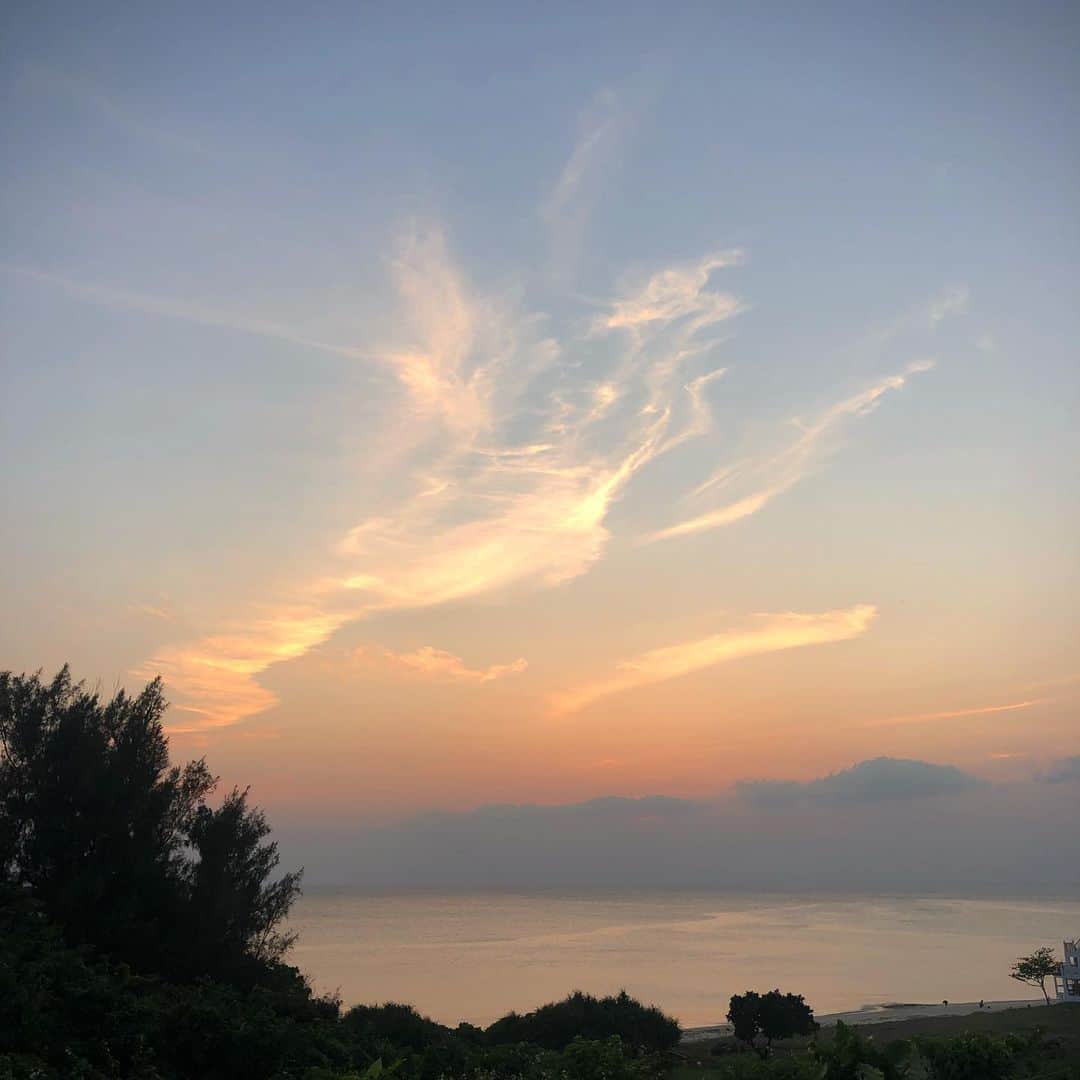 田中律子さんのインスタグラム写真 - (田中律子Instagram)「雲が…… 何か飛んでる🕊 天使👼❓鳥🕊❓ ふと見上げた空に、何か鳥みたく見えたり、龍みたく見えたりすることがたくさんある🤩  下ばっかり見てないで、上を向いて歩こう🌞  #okinawajapan  #mysweethome  #beachlife🌴  #sunset  #mylife❤️ #海のある暮らし  #上を向いて歩こう  #コロナに負けるな」4月11日 7時37分 - ri2kotanaka