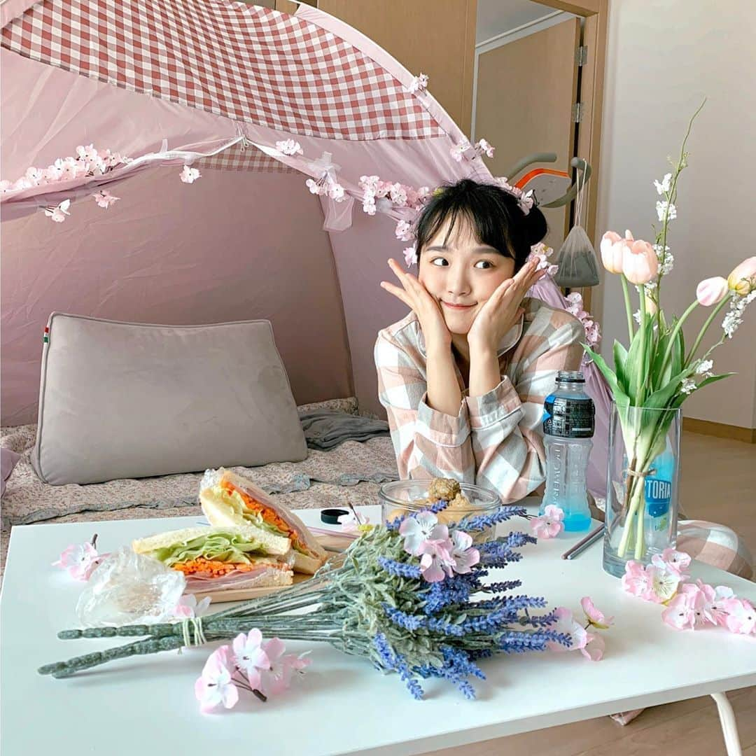 などちゃん（이선형／イソンヒョン）さんのインスタグラム写真 - (などちゃん（이선형／イソンヒョン）Instagram)「집에서 꽃놀이하기🌸💖 With. 나도표 샌드위치와 도표 유부초밥🥪🍙」4月11日 14時21分 - nado_odo