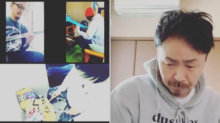 こーいちのインスタグラム：「ジョージ発信でハヤトがギター弾いてモアイが叩いたやつに対して歌ってみた。 みんなに会いたい。 でも今はマジSTAYHOME。  @jojisatoudustbox  @countryyard_hyt  @drumoai  #勝手にドリフつなぎ #勝手にコラボつなぎ」