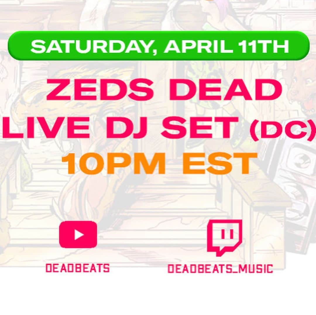Zeds Deadさんのインスタグラム写真 - (Zeds DeadInstagram)「We’re back tonight with 2 sets! DC takes over the DEADBEATS HOUSE PARTY stream at 10PM EST and then we’re over on #VirtualNocturnal at 2AM EST 😎」4月12日 7時55分 - zedsdead