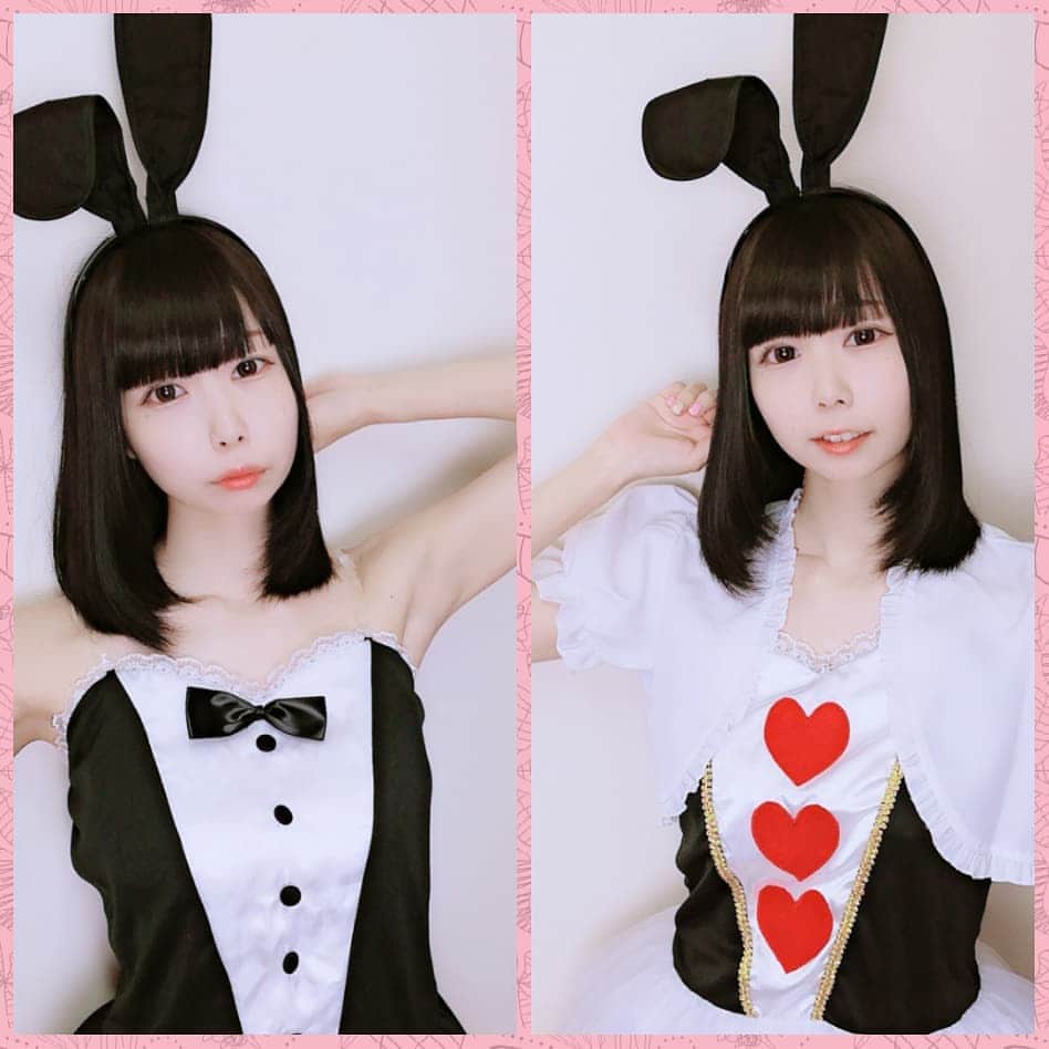 むうかのインスタグラム：「. . BLACK or WHITE ？. . .  セクシーなの？キュートなの？. . どっちが好きなの？. . .  #バニーガール #アリス #Alice #bunnygirl #👯 #対比 #自撮り #cosplayer #japan」