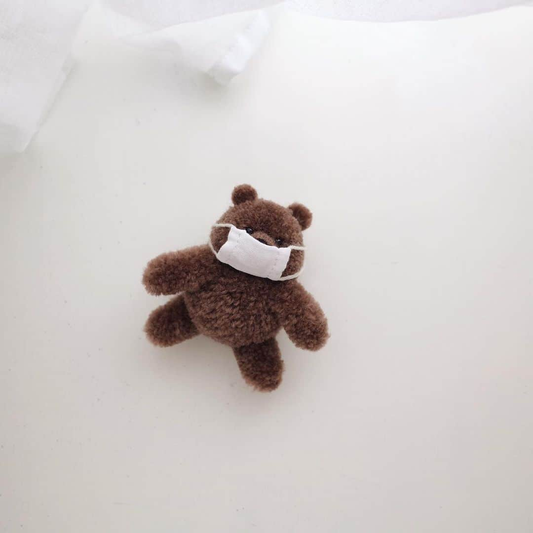 黒田翼（動物ぽんぽん）のインスタグラム：「. マスくま。  Stay safe, everyone.🧸 . #ぬいぐるみぽんぽん #brownbear #trikotri #pompom #trikotripompom #staysafe」