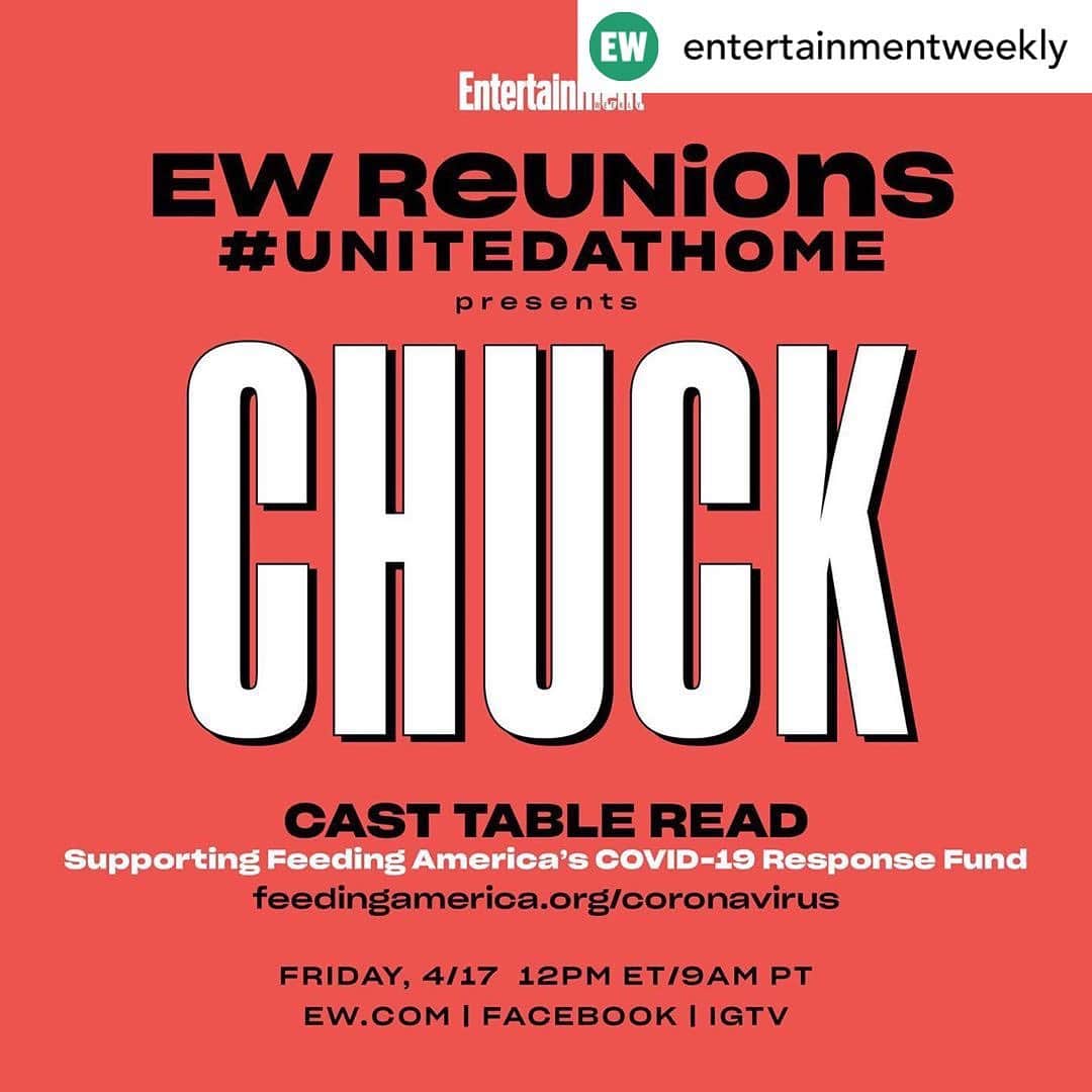ザッカリー・リーヴァイさんのインスタグラム写真 - (ザッカリー・リーヴァイInstagram)「Hold on to ya butts. 🤘😎🤘Donation link in my biooooooo!!! .  Posted @withregram • @entertainmentweekly Surprise, #Chuck fans! ⁣⁣ ⁣⁣ EW Reunions: #UnitedAtHome is proud to host a (virtual) cast table read on Friday, 4/17 in support of Feeding America's COVID-19 Response Fund. Tap our link in bio to RSVP and suggest an episode. ⁣ ⁣ They also want a fan to read one of the roles! For your chance to get cast in the reading, reply here.⁣ ⁣⁣ To donate to Feeding America, go to http://help.feedingamerica.org/site/TR/SettheTable/General?px=5057348&pg=personal&fr_id=1481」4月14日 3時55分 - zacharylevi
