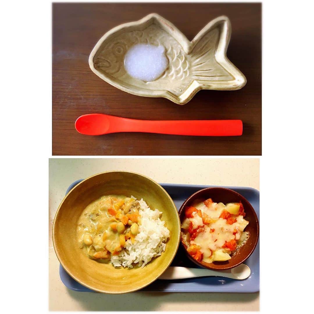 のインスタグラム：「One spoon to one (or even two) bowl... もうすぐ離乳食後期もおわり 豪快に食い散らかしております... 閉じこもってるうちにどんどんおっきくなっちゃうや」
