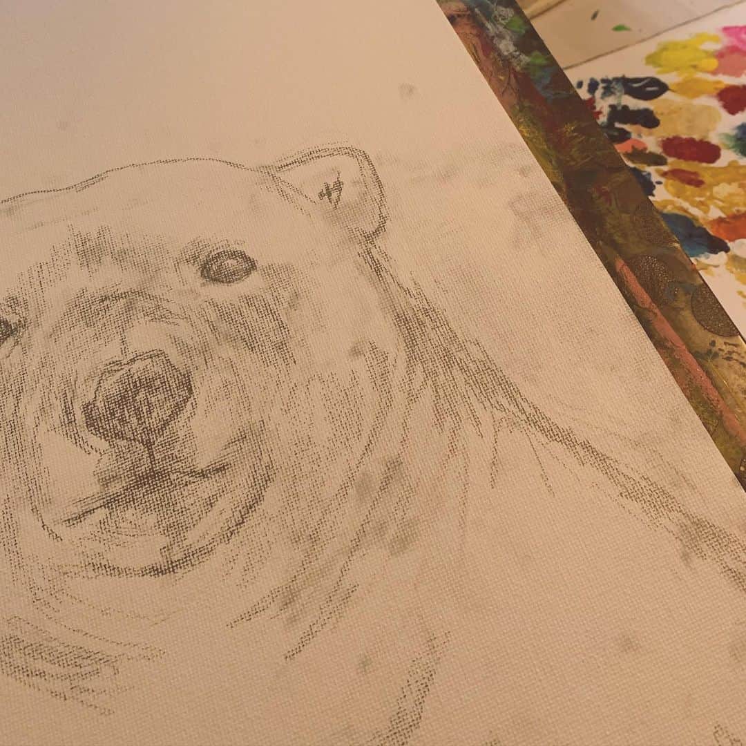 松本妃代のインスタグラム：「. . もう何度もシロクマを描いてきて 何度も向き合ってきたのに 今日はふと、はじめましてみたいな気持ちになった。  さらさらと手を動かしながら まったく新しいものが自分のなかに 吹き抜けたような。 昔から好きな絵本や映画や写真の見え方が ふと変わる瞬間に似てる。 きっと自分がちょっとだけ変化していて はっとしたり、少し寂しい気持ちになったり。 これまでといま、これからを考えながら 絵を描いていた1日でした。  お家にずっといるといつもより あっという間に夜も更けてしまうね。 おやすみなさい🌛」