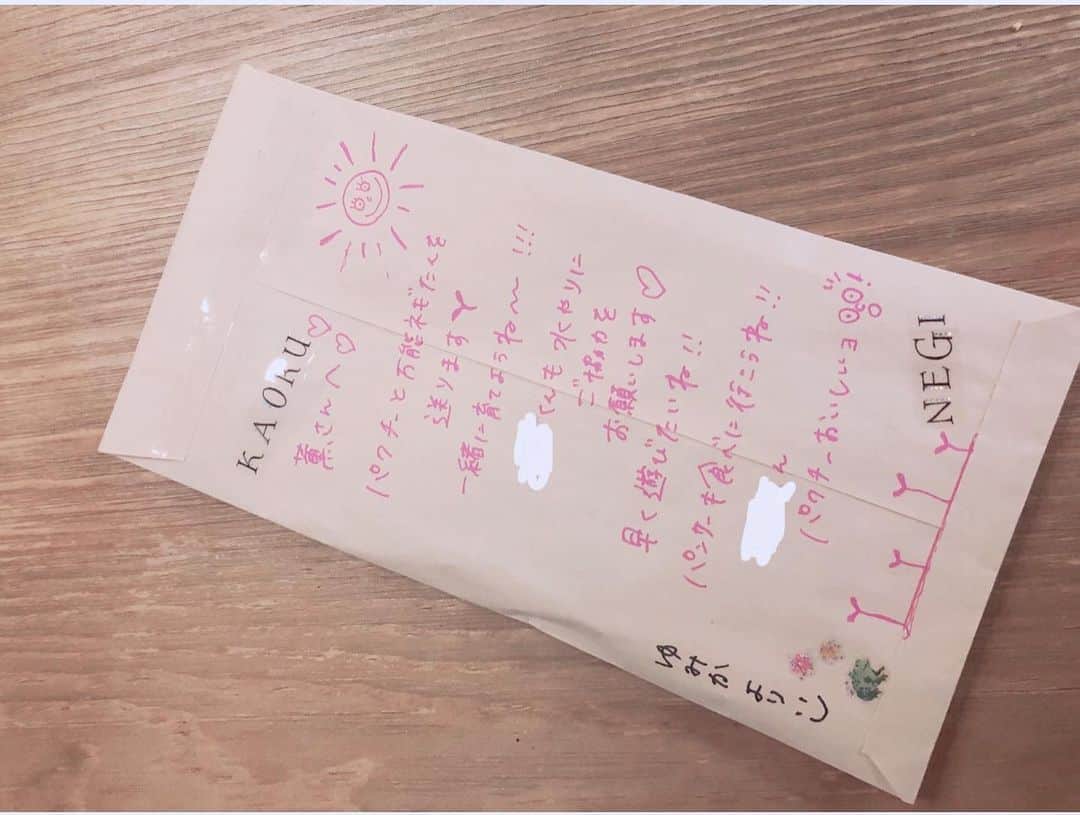 平田薫さんのインスタグラム写真 - (平田薫Instagram)「@tajimayumika が可愛い郵便で種のお裾分けを送ってくれたのではじめました！ 万能ネギとパクチー。サイコー！ ゆみかは @yamadayuri_v からのお裾分けで植えたみたい！種のお裾分けリレー。  こんなに封筒にがっつりメッセージが書いてある郵便なかなかないよね。KAORU、NEGIのシールがツボ。  私も残りの種をお友達に郵便バトンする予定です^ ^  今日はベランダで植えていたらタイルの汚れが気になってタイルの大掃除から始めたのでクタクタ！珍しくよくうごいた1日になりました🤣  元気に芽がでるといいなぁー！ あと2つ鉢を用意したのでなにの種にするか迷い中！  #ベランダ栽培#万能ネギ#パクチー#KAORU#NEGI#coriander#シール切れ」4月14日 17時25分 - hiratakaoru1215
