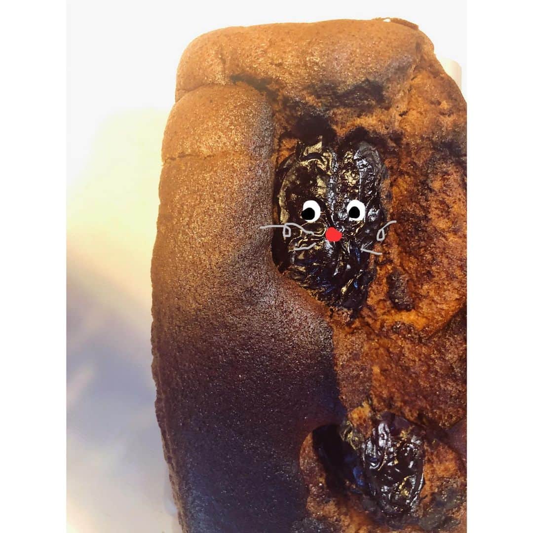 Baekのインスタグラム：「今日のシフォンケーキ 甘さ★★☆☆☆ もちもち★★★★☆ 香さ★★★★★ クルミのブランデーとデーツ クルミのブランデーは　@nonnaandsidhi の！クルミと木の香りがして渋いけど甘さがあります。デーツはイスラエルのとてもおおきいつぶを入れました。ねっとりして黒糖みたいな甘さがありました！ 今日はシフォンケーキの型じゃなくて四角のケーキ形でつくったからか真ん中の部分が濃縮されてもっちもっちしてました！小麦粉の代わりに米粉にしたりキビ砂糖をつかったらそんなに甘くなくてご飯でも食べれる感じでした！表面のデーツがかりかりでなかはもちもちでおいしかった」