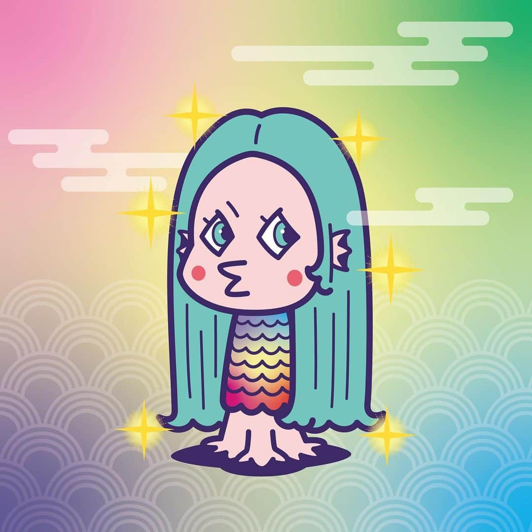 のインスタグラム：「『アマビエ』描いたよ〜✍️ 一日も早く平穏に戻りますように🙏🙏🙏 ・ #アマビエ #あまびえ #疫病退散 #キャラクター #アニメ #イラスト #カワイイ #妖怪 #Japan #ukiyoe #Japan #art #artwork #manga #character #cartoon #anime #illustration #ilustration #kawaii #mydesign」