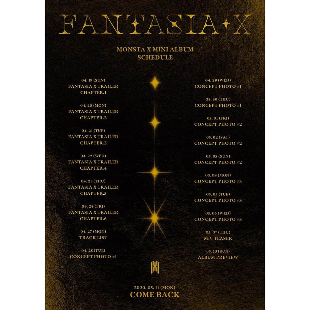 Monsta Xさんのインスタグラム写真 - (Monsta XInstagram)「MONSTA X  MINI ALBUM  FANTASIA X #SCHEDULE  #몬스타엑스_컴백  #몬스타엑스 #MONSTA_X #MONSTAX  #FANTASIA_X #몬스타엑스5월11일컴백 #몬스타엑스판타지아엑스 #MONSTAGRAM #몬스타그램」4月14日 22時01分 - official_monsta_x