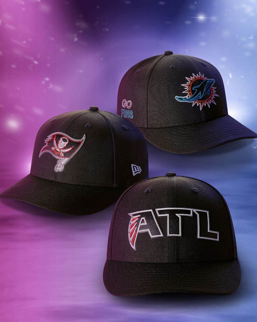 ニューエラ・キャップのインスタグラム：「A look to the future. New Logos for the @atlantafalcons and @buccaneers Official Draft caps are available now at neweracap.com」