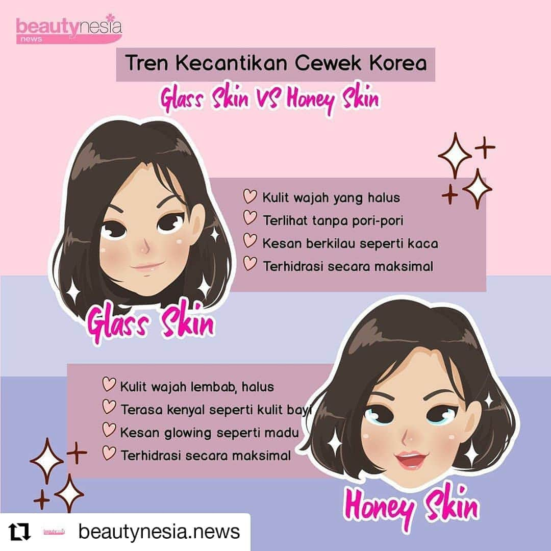 Beauty | Health | Fashionさんのインスタグラム写真 - (Beauty | Health | FashionInstagram)「#Reposted from @beautynesia.news  Sampai sekarang masih suka salfok kalau nonton drama korea. Kenapa semuanya bisa semulus itu wajahnya 😍😍 Ternyata di korea sendiri ada beberapa tren kecantikan yang lagi hype seperti Honey Skin dan Glass Skin. Pernah dengar ?⁣⁣⁣⁣ ⁣⁣⁣⁣ Yap, walaupun kelihatannya mirip tapi ternyata kedua tren ini beda lho Bebs. Kalau Honey Skin itu menunjukan kulit yang sehat halus dan seperti kulit bayi. Tapi kalau Glass skin menunjukan kulit yang terlihat tanpa pori pori, mulus bercaya seperti kaca.⁣⁣⁣⁣ ⁣⁣⁣⁣ Nah kalau skin goals kamu apa nih beb ? Glass Skin atau Honey Skin ?⁣⁣⁣⁣ ⁣⁣⁣⁣ Komen di bawah yaaah hihihi 😍💕⁣⁣⁣⁣ ⁣⁣⁣⁣ --⁣⁣⁣⁣ #BeautynesiaNews #Glowing #GlowingSkinCare #SkincareRoutine #KoreanSkinCare # #BeautyTips #MakeUpDirumahAja #DirumahAja #TipsKecantikan #MakeupPemula #MakeupRemaja #TipsCantik #InfoKecantikan #InfoMakeup #GlassSkin #HoneySkin #KoreanTrend #SkinCareTrend⁣⁣⁣⁣ ⁣⁣⁣⁣ ⁣⁣⁣⁣」4月14日 23時07分 - beautynesia.id