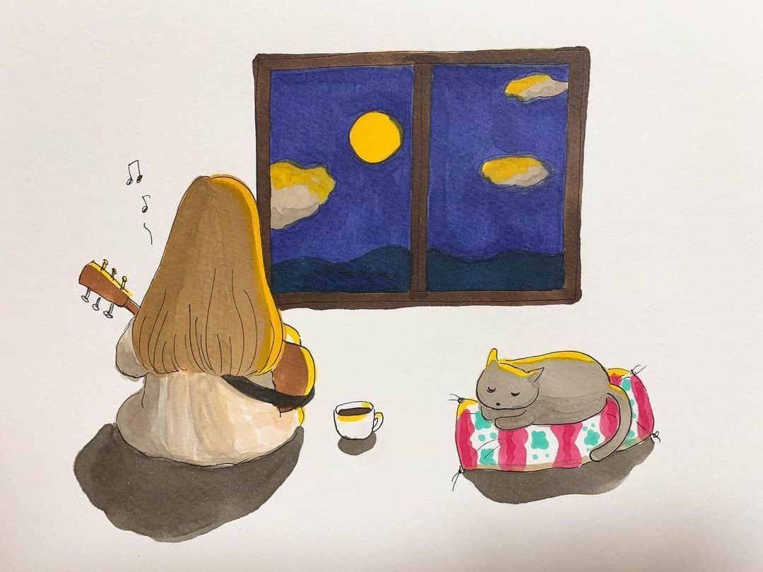 深川麻衣 さんのインスタグラム写真 - (深川麻衣 Instagram)「おやすみ前のらくがき。 みなさん良い夢を🌝✨🌃」4月15日 0時08分 - fukagawamai.official