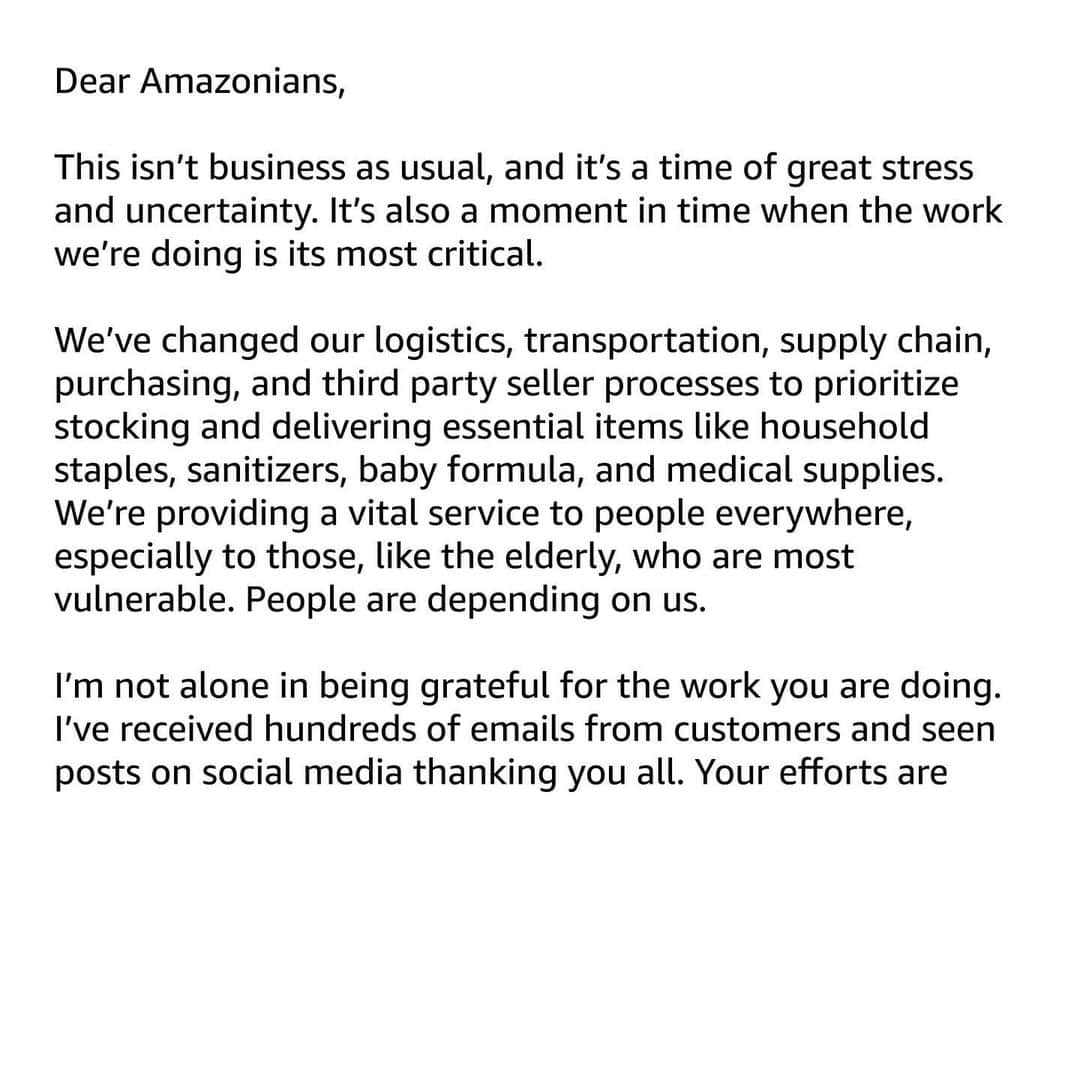 ジェフ・ベゾスさんのインスタグラム写真 - (ジェフ・ベゾスInstagram)「A message to all Amazon employees.」3月22日 8時23分 - jeffbezos