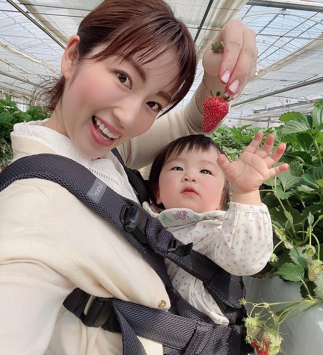 庄司ゆうこさんのインスタグラム写真 - (庄司ゆうこInstagram)「今日はイチゴ狩りに行ってきたよ🥰 フルーツの中で苺が1番好きなので今日はお腹をすかせてたーっくさん食べてきました🤣 何個食べたかは秘密です、、笑 ももちゃんもこんなに食べさせて大丈夫かなぁってくらいあげてしまった🤣 それにしても今日はこんなにいいお天気でお休みなのに誰もいなくて貸し切り状態でした❗️ そして幕張のアウトレットへお買い物😆 ベビー服、トレーニングウェア、春服とたくさん買えて大満足☺️ #とけのいちご中村農園#イチゴ狩り#苺#大好き#食べ放題#満腹#しばらく#苺食べなくていいや#幕張アウトレット #ショッピング#バーゲン」3月22日 20時09分 - yuko.shoji