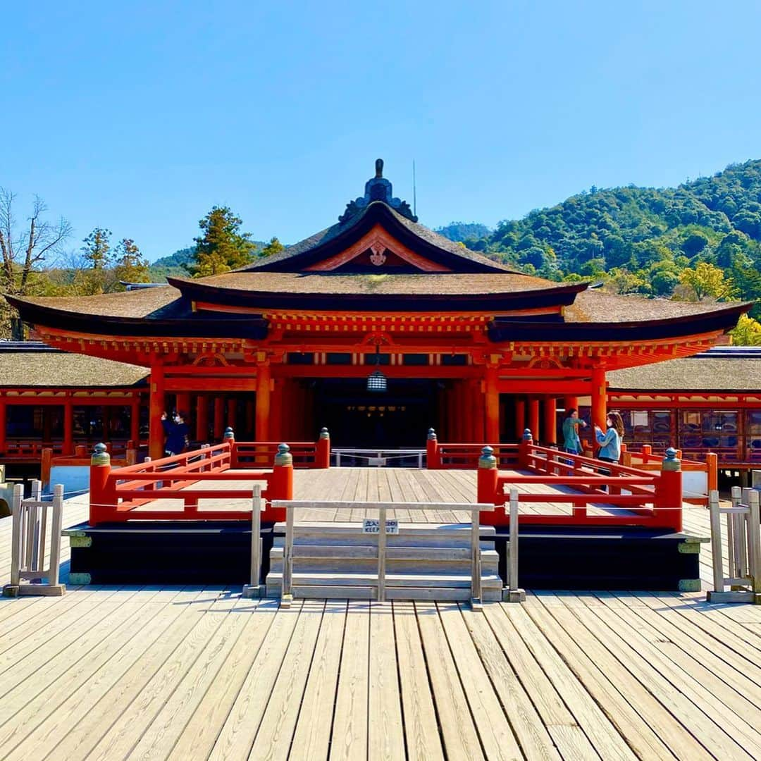 坂井雪乃さんのインスタグラム写真 - (坂井雪乃Instagram)「世界遺産『嚴島神社』に参拝してきました⛩✨✨ 海を敷地とした大胆な構成に平安時代の寝殿造りの粋を極めた日本屈指の名社👏 廻廊で結ばれた朱塗りの社殿は、あまりの美しさに息をのむほどでした♡ 山々の緑や海の青、本殿の朱とのコントラストが美しく、まるで竜宮城のよう🥰✨✨ . 本殿でしっかり感謝をお伝えし、おみくじを引いて"大吉"🙏💛 沢山のパワーをいただき心からリフレッシュすることができました🌱✨ 神の御加護に感謝し、これからも気を引き締めて邁進してまいります💗 . 宮島編つづく♡ #嚴島神社 #厳島神社 #宮島 #広島 #雪乃の弾丸トラベラー #パーソナルトレーナー #美脚製造トレーナー #美脚トレーナー　🤸‍♀️👠💖✨」3月22日 20時13分 - yukino_sakai