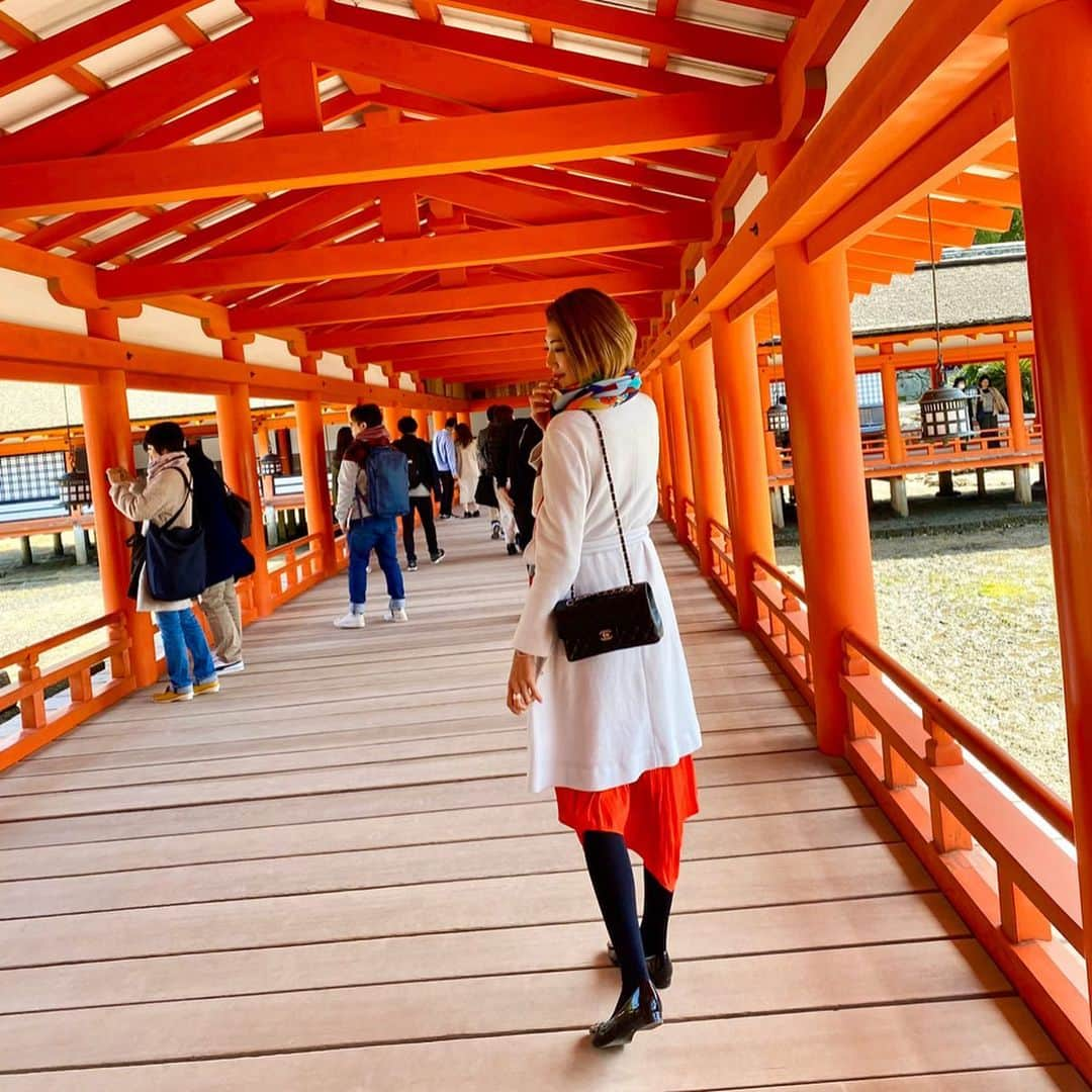 坂井雪乃さんのインスタグラム写真 - (坂井雪乃Instagram)「世界遺産『嚴島神社』に参拝してきました⛩✨✨ 海を敷地とした大胆な構成に平安時代の寝殿造りの粋を極めた日本屈指の名社👏 廻廊で結ばれた朱塗りの社殿は、あまりの美しさに息をのむほどでした♡ 山々の緑や海の青、本殿の朱とのコントラストが美しく、まるで竜宮城のよう🥰✨✨ . 本殿でしっかり感謝をお伝えし、おみくじを引いて"大吉"🙏💛 沢山のパワーをいただき心からリフレッシュすることができました🌱✨ 神の御加護に感謝し、これからも気を引き締めて邁進してまいります💗 . 宮島編つづく♡ #嚴島神社 #厳島神社 #宮島 #広島 #雪乃の弾丸トラベラー #パーソナルトレーナー #美脚製造トレーナー #美脚トレーナー　🤸‍♀️👠💖✨」3月22日 20時13分 - yukino_sakai