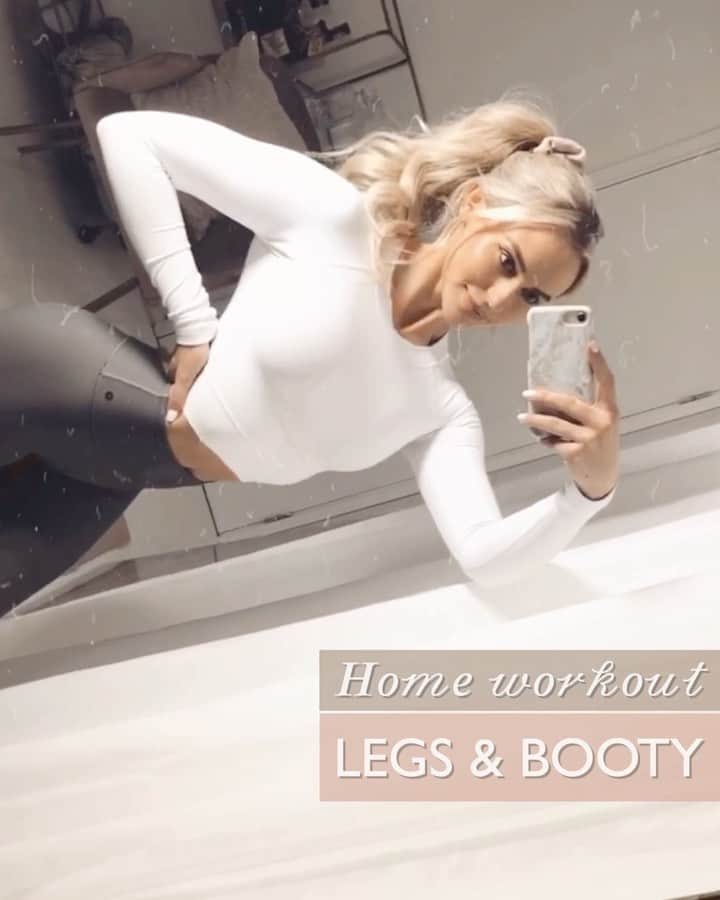 Anna Nyströmのインスタグラム：「Todays home workout with focus on legs & booty! 💪🏻💗⁣ ➊ Squats - 4 sets x 20 reps ⁣ ➋ Hip thrust - 4 sets x 20 reps⁣ ➌ Bulgarian split squat - 4 sets x 20 reps (10 each leg)⁣ ➍ Stiff legged deadlifts - 4 sets x 20 reps⁣ ➎ Pistol squat - 5 sets x 12 reps (6 each leg)⁣ ➏ Leg curl - 5 sets x 12 reps⁣ ⁣ Try it or save for later 💪🏻 Let me know what you think! ☺️💗」