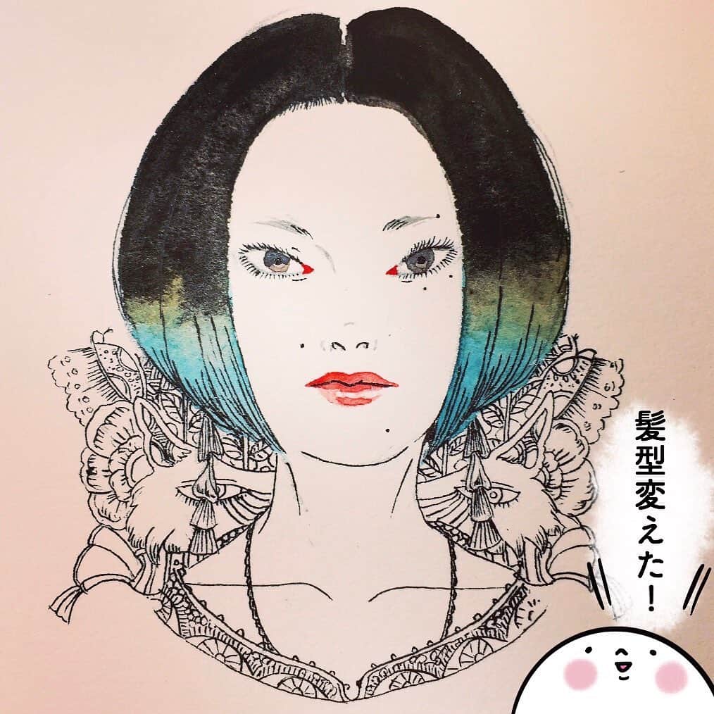 山川あかねのインスタグラム：「久しぶりに美容院に行ってきたよ! 無一郎カラーになったよ、やった～! #お尻絵日記 #お尻漫画 #水彩 #イラスト #illustration #ipad #procreate #ストレートアイロン」