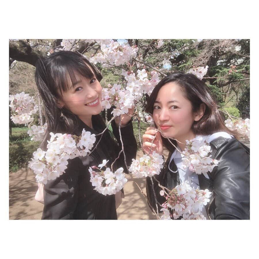 柳野玲子のインスタグラム：「さくら🌸 都内は見頃を迎えてきましたね😊✨ 今年は歩きながらのプチお花見でしたが可愛かったです🥰 #桜 #さくら #sakura #満開 #満開の桜 #お花見 #ポンポン #ソメイヨシノ #見頃 #親友 #二宮歩美 ちゃん #久々の再会」
