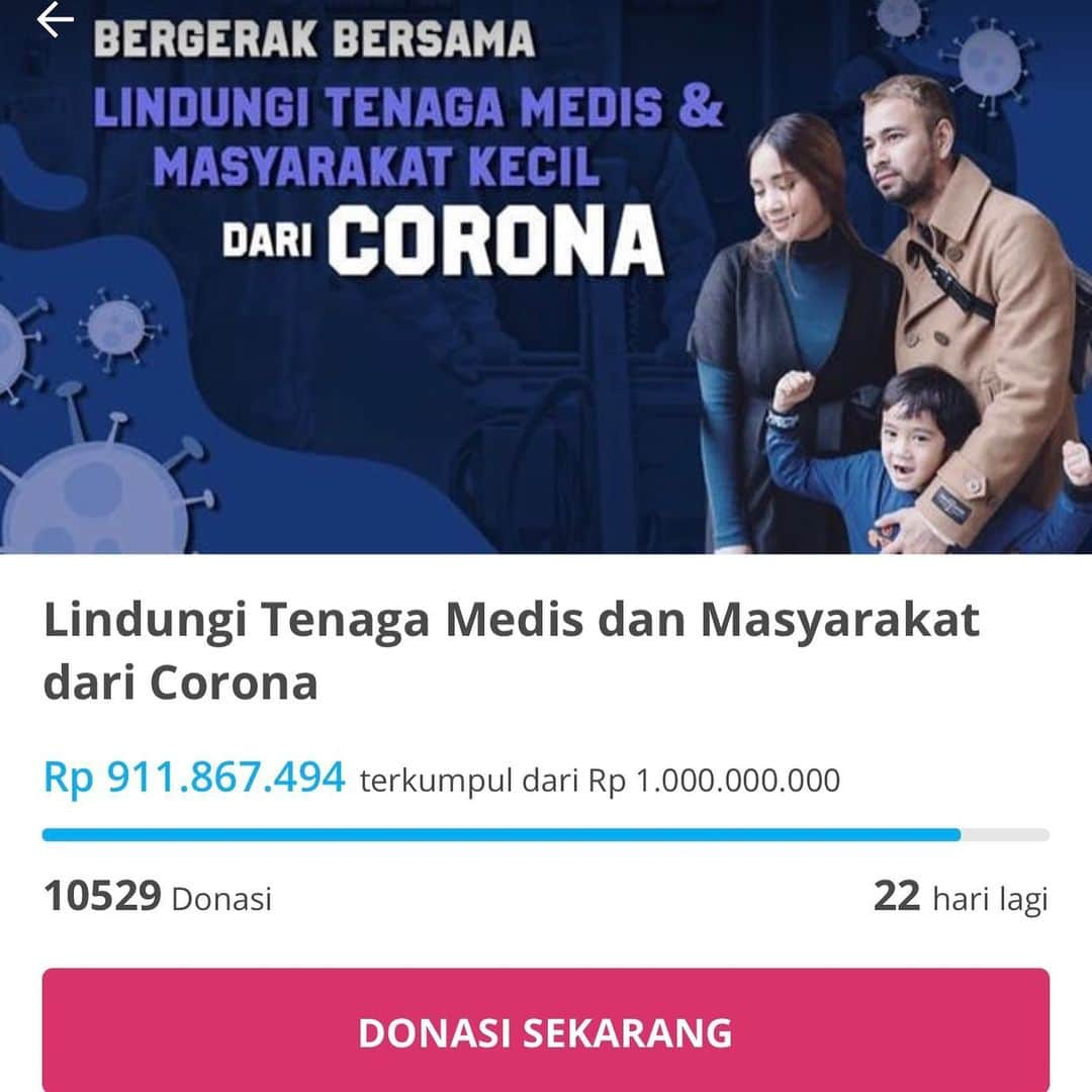 Raffi Ahmadさんのインスタグラム写真 - (Raffi AhmadInstagram)「Alhamdulillah, dana yg kita kumpulkan brg @kitabisacom akan lgsg kita bagikan dalam bentuk 3000 makanan untuk tenaga medis. Kalo liat berita2 masih banyak yg kekurangan suplai makanan buat tenaga medis, semoga bermanfaat.  Gw sm tim rans dan tim @kitabisacom terus kordinasi mana yg bs kita bantu secara porsi kebutuhan. ❤️❤️🙏🙏 . .  Untuk makanan tenaga medis, Bantuan akan disalurkan secara bertahap selama 10 hari ke 10 Rumah Sakit rujukan Corona di Jogja dan Solo.  Sementara untuk bantuan masyarakat di jabodetabek (207 kk) akan langsung kita eksekusi Insha Allah mulai di Rabu 25 Maret ini. . Dukung dan doain kita terus ya. Bismillah yg mau partisipasi bisa klik link di bio...Bismillah ❤️❤️❤️」3月23日 21時07分 - raffinagita1717