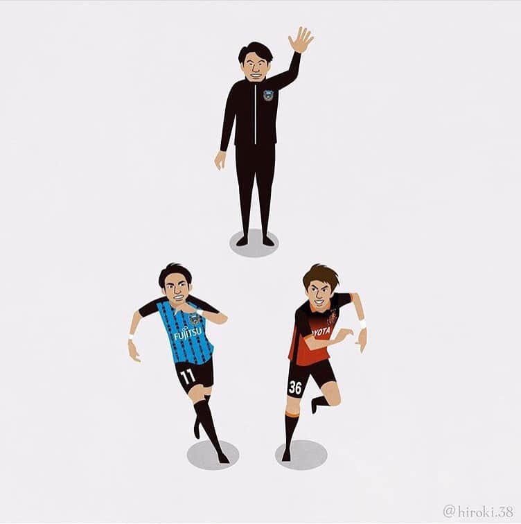太田宏介のインスタグラム：「『わかる人にはわかる』 お家に飾りたいほどお気に入り。 サッカー通の皆さんなら、この三人の関係性がわかるはず😁 #中山和也 通訳 #小林悠  #frontale  #太田宏介  #grampus  @hiroki.38 さん、ありがとうございます！」