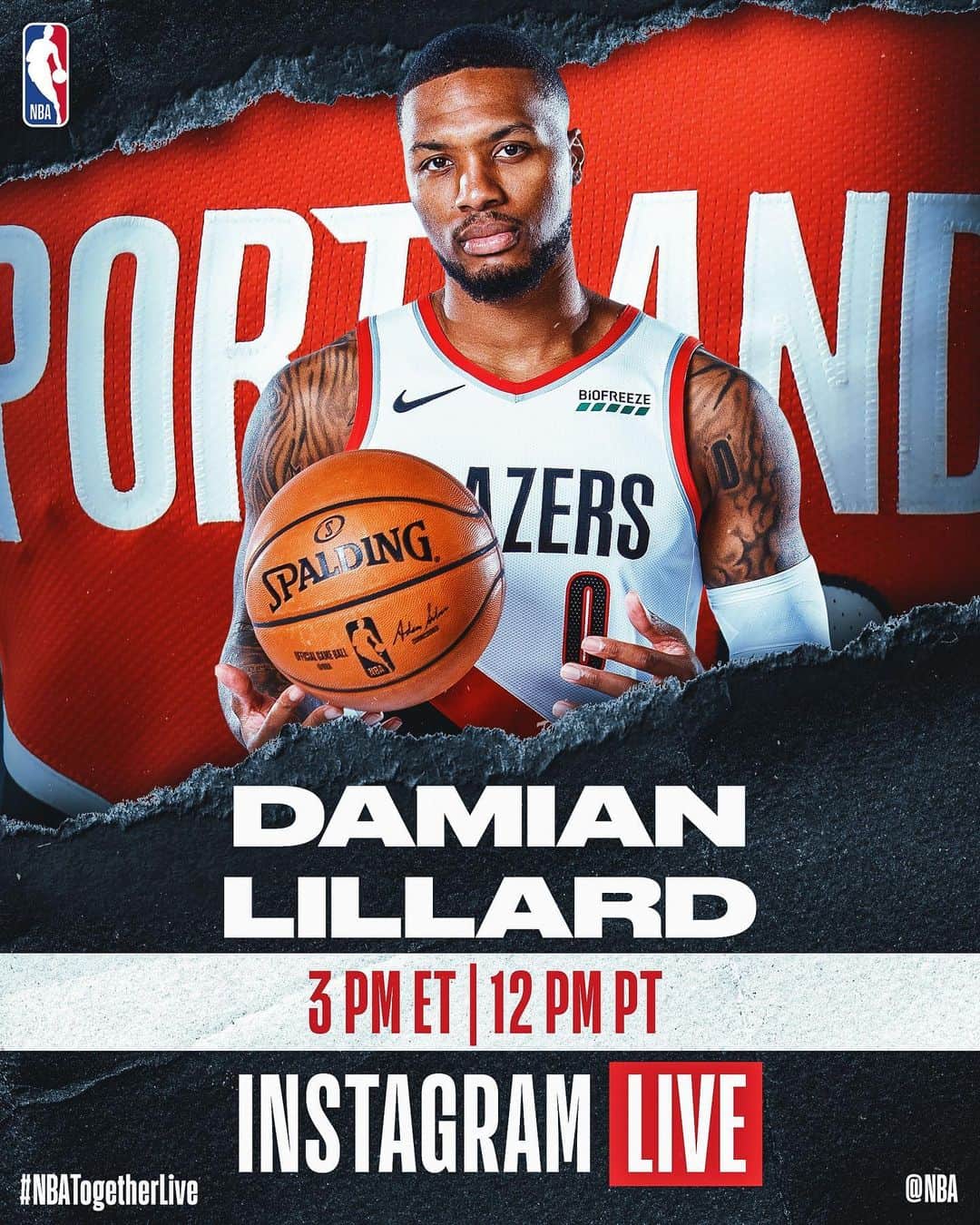 NBAさんのインスタグラム写真 - (NBAInstagram)「⌚️ @damianlillard of the @trailblazers is going LIVE on @nba at 3:00pm/et | 12:00pm/pt! #NBATogetherLive」3月24日 3時52分 - nba