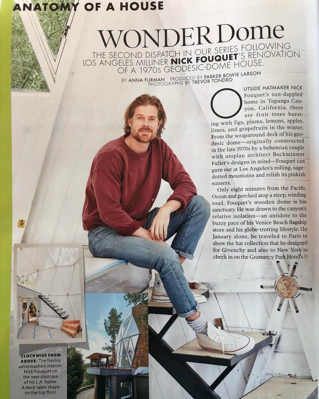 Nick Fouquetのインスタグラム：「Elle Decor 🌐 Anatomy of a Dome: gonna have a lot of time to continue to restore this old wooden ship right now. If your at home, continue to create 🌐  April issue」