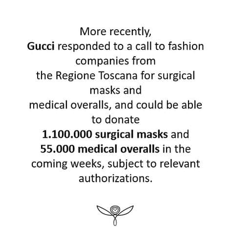 グッチさんのインスタグラム写真 - (グッチInstagram)「With a view to providing a lasting response to the current pandemic, @kering_official, which includes Gucci, contributes to the fight against Covid-19. In the days ahead, the Group will provide the French health service with surgical masks and its preparing to manufacture new ones—while complying with the strictest health protection measures for its staff members—and made a financial donation to the Institut Pasteur to support its research into Covid-19. This contribution follows those already made in China and Italy in recent weeks. On March 11 in Italy, Kering and its Houses made donations to the four major foundation hospitals in Lombardy, Veneto, Tuscany and Lazio. More recently, Gucci responded to a call to fashion companies from the Tuscany Region for surgical masks and medical overalls, and aims to donate to 1.1 million surgical masks and 55.000 medical overalls in the coming weeks, subject to relevant authorizations. On January 28 in China, Kering and its Houses announced a donation to the Hubei Red Cross Foundation to help fight the spread of the virus.」3月24日 17時07分 - gucci