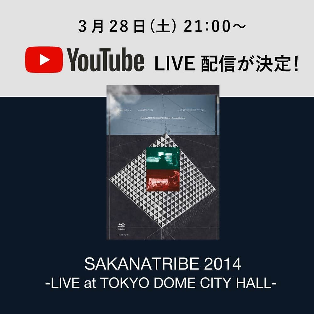 サカナクションさんのインスタグラム写真 - (サカナクションInstagram)「‪3月28日（土）21時から‬ ‪ライブ映像作品「SAKANATRIBE 2014」のYouTube配信が決定！‬ 紅白歌合戦出演直後に行ったライブハウスツアー。前回の6.1ch幕張公演と、バンド、チームとしての見せ方を違いを見て、感じてください。 配信URLはストーリー・ハイライトをご確認下さい。‬ ‪  思うような日常を過ごせない日々が続きますが、一人ひとりが感染予防をしっかりと意識して過ごしましょう。ご自宅でお楽しみ頂ければ幸いです。 #夜を乗りこなす #春は必ず来る‬」3月24日 13時40分 - sakanaction_jp