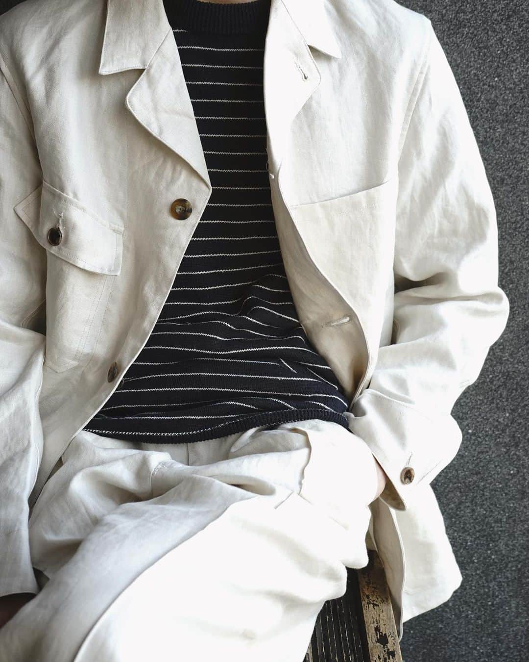 フィグベルさんのインスタグラム写真 - (フィグベルInstagram)「﻿ Linen Atelier Jacket﻿ Line Pin Tuck Trousers﻿ ﻿ <col>✔︎Ivory, Beige, Sepia Gray﻿ ﻿ at PROD kanazawa﻿ ﻿」3月24日 21時08分 - phigvel_makers_co