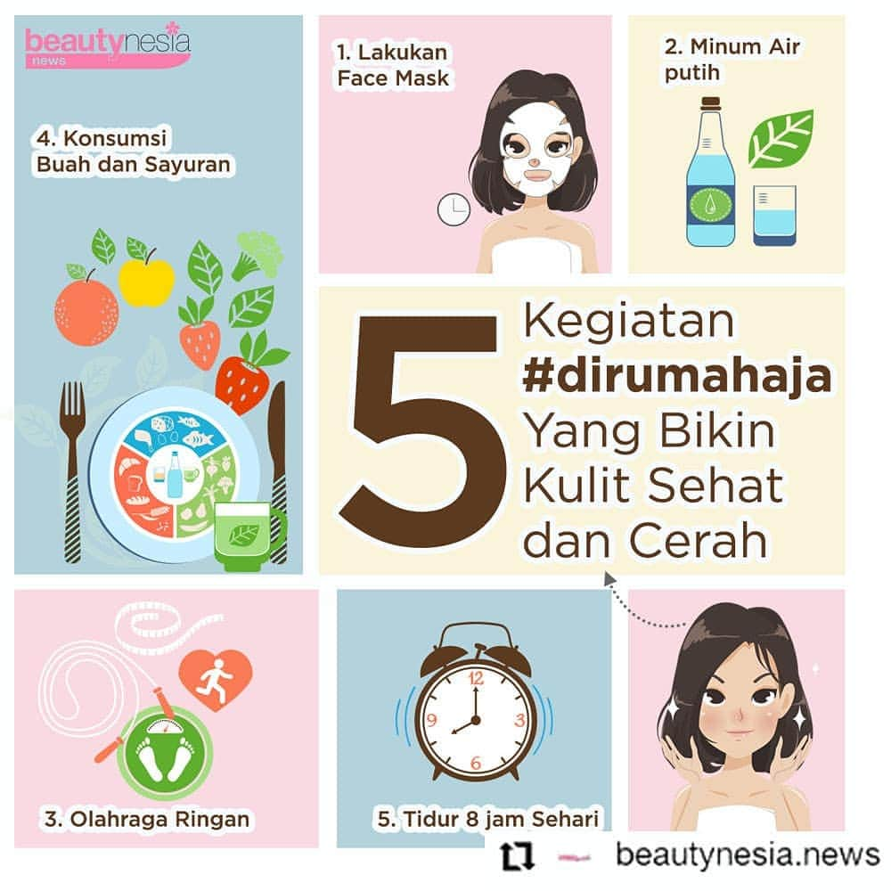 Beauty | Health | Fashionさんのインスタグラム写真 - (Beauty | Health | FashionInstagram)「#Reposted from @beautynesia.news  Moment #dirumahaja sekarang ini bikin kita jadi lebih peduli lagi sama tubuh. Setuju ? Termasuk merawat kulit kita supaya lebih sehat dan cerah. 5 kegiatan ini juga membantu kamu untuk merawat kulit loh💆.⁣⁣⁣ ⁣⁣⁣ Komen dong kegiatan #dirumahaja yang paling kamu sukai itu apa ? Mention 3 temen kamu juga ya hihihi ⁣⁣💕💖⁣ ⁣⁣⁣ #BeautynesiaNews #Glowing2020 #DailyActivity #Skincareremaja #SkinCareRoutine #DirumahAja #MencegahVirusCorona #MerawatKulit #MencerahkanWajah #GlowingSkinCare」3月24日 23時01分 - beautynesia.id