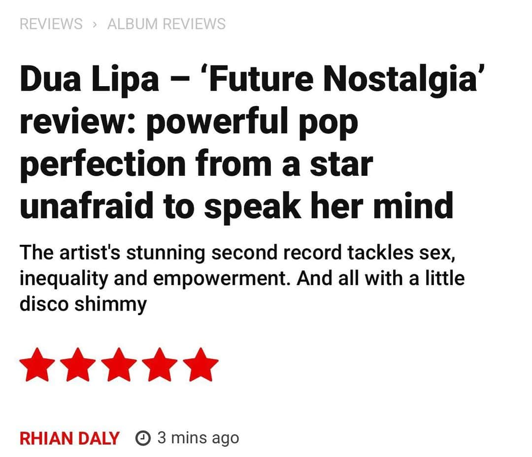 デュア・リパさんのインスタグラム写真 - (デュア・リパInstagram)「5 STAR REVIEW SWEEEET MUTHA!!!! First album review is outttt!!!! Thank you @nmemagazine I am so grateful 😭⭐️⭐️⭐️⭐️⭐️ FUTURE NOSTALGIA OUT THIS FRIDAY!!!!」3月25日 0時37分 - dualipa