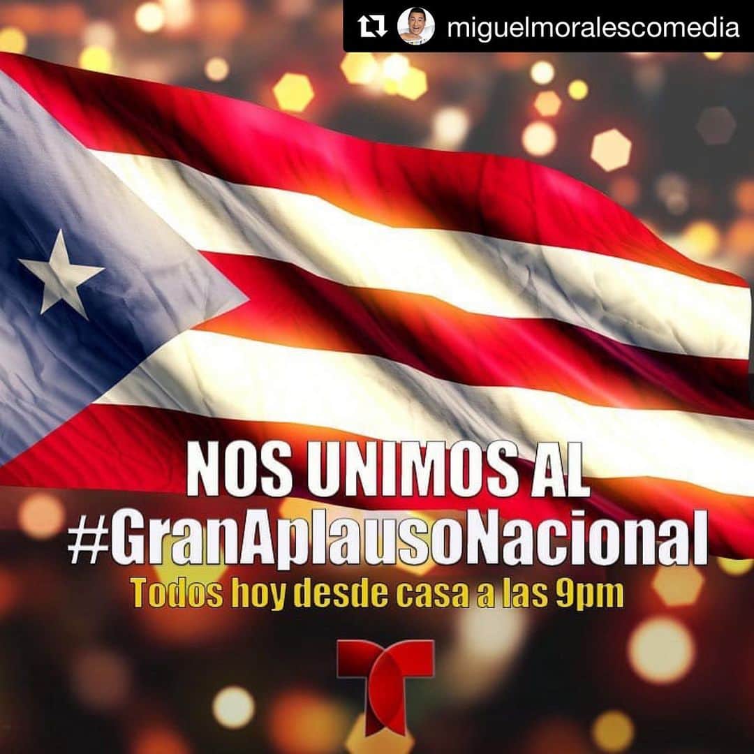 ミゲール・コットのインスタグラム：「🤗👏🏼👏🏼 #Repost @miguelmoralescomedia ・・・ Todos nos unimos al Aplauso Nacional. Hoy a las 9pm desde sus hogares. @telemundopr」