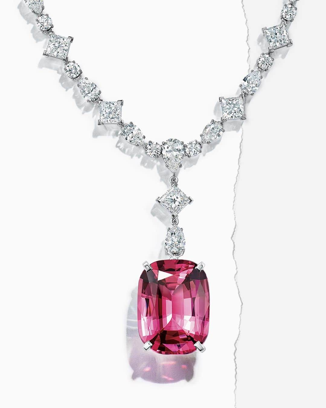 ティファニーさんのインスタグラム写真 - (ティファニーInstagram)「This magnificent necklace features an unexpected cushion-cut pink spinel pendant of over 20 carats suspended from a medley of mixed-cut diamonds of over 23 total carats. Designed by Chief Artistic Officer #ReedKrakoff for the Extraordinary Tiffany: High Jewelry Collection Spring 2020, it is a striking showcase of unparalleled craftsmanship. #TiffanyHighJewelry ——— Love and optimism have always been at the heart of Tiffany & Co. Now more than ever, we believe in dreams.」3月25日 19時55分 - tiffanyandco