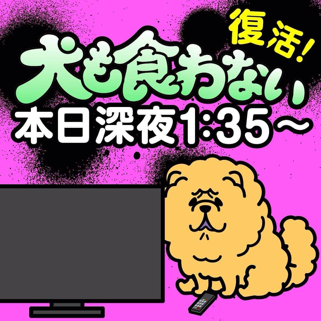 日本テレビ「犬も食わない」のインスタグラム：「【犬も食わない🐶本日放送❣️】 . 改めてお知らせいたします📢 . 📺️3月25日(水)深夜1:35～ @日本テレビ（関東ローカル）  一夜限りの地上波復活です！ . . 💜昨年11月のトークライブ 「犬も食わない話」 の一部を地上波初公開！ . . 💜マッチングアプリの最新事情を ミスター犬食わ、う大さん吹き替えによる 漫画アニメバージョンでお届け！ . . 💜あいなぷぅさん、ルシファーさんによる ライバー女子VS投げ銭おじさん の新作ディスり合いバトルコント！  3本立てでお届けします⚔️⚔️⚔️ .  今回は放送終了後に TVerにて配信します📺️ 放送されない地域の方も 見逃した方もぜひ お楽しみください♪  #犬も食わない #犬も食わない話 #若林正恭 #水卜麻美 #犬くわ #いぬくわ #復活 #ルシファー吉岡 #あいなぷぅ #パーパー #岩崎う大 #かもめんたる #トークライブ #漫画アニメ #マッチングアプリ #ライバー #投げ銭 #若様 #みとちゃん #オードリー #日テレ女子アナ」