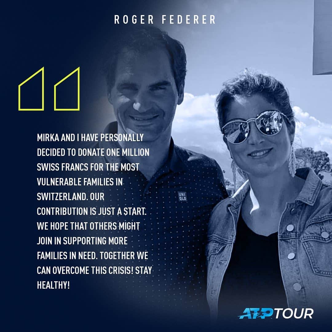 ATP World Tourさんのインスタグラム写真 - (ATP World TourInstagram)「All class from @rogerfederer & Mirka.  Incredible gesture during these tough times 👏」3月25日 20時54分 - atptour