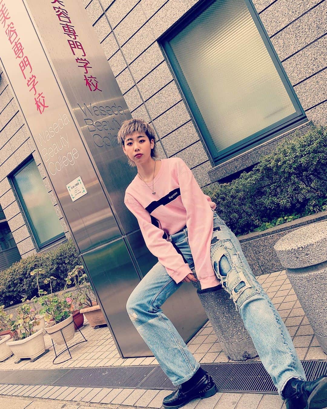 のインスタグラム：「✨早稲美ファッションスナップ✨ 21A タカヤマ　ミオ  #ファッションスナップ#fashionsnap #tops#supreme #bottom #dog #shoes #zara #ootd#street#streetfashion #おしゃれさんと繋がりたい #hairsalon#oceantokyo #オーシャントーキョー #code#codenate  #ポートレート#美容学生と繋がりたい #ファッションコーデ#美容師#美容師さんと繋がりたい #美容学生 #hairstyle#haircolor #美容師コーデ #ヘアアレンジ#早稲美#早稲田美容専門学校」