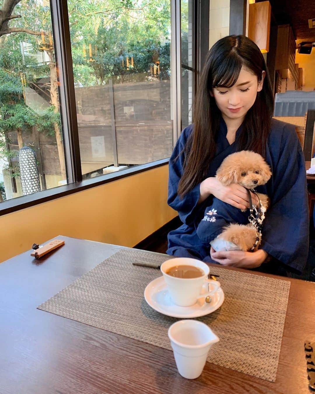 本城結実のインスタグラム：「. . ずーっと行きたかったウブドの森へ . 犬へも、人間へも期待以上の、 最高のおもてなしをして頂きました🥺 . お揃いの作務衣🤣🤣🤣 . #ウブドの森#ウブドの森伊豆高原 #愛犬ヴィレッジ #伊豆高原#伊豆#愛犬お宿#わんこ #わんことお出かけ #わんこのいる生活 #ペット#ペットok #犬好きな人と繋がりたい#いぬすたぐらむ #いぬのいる暮らし #エブリドッグ #といぷーどる #トイプードル #ティーカッププードル #犬すたぐらむ#犬と休日 #inutome」