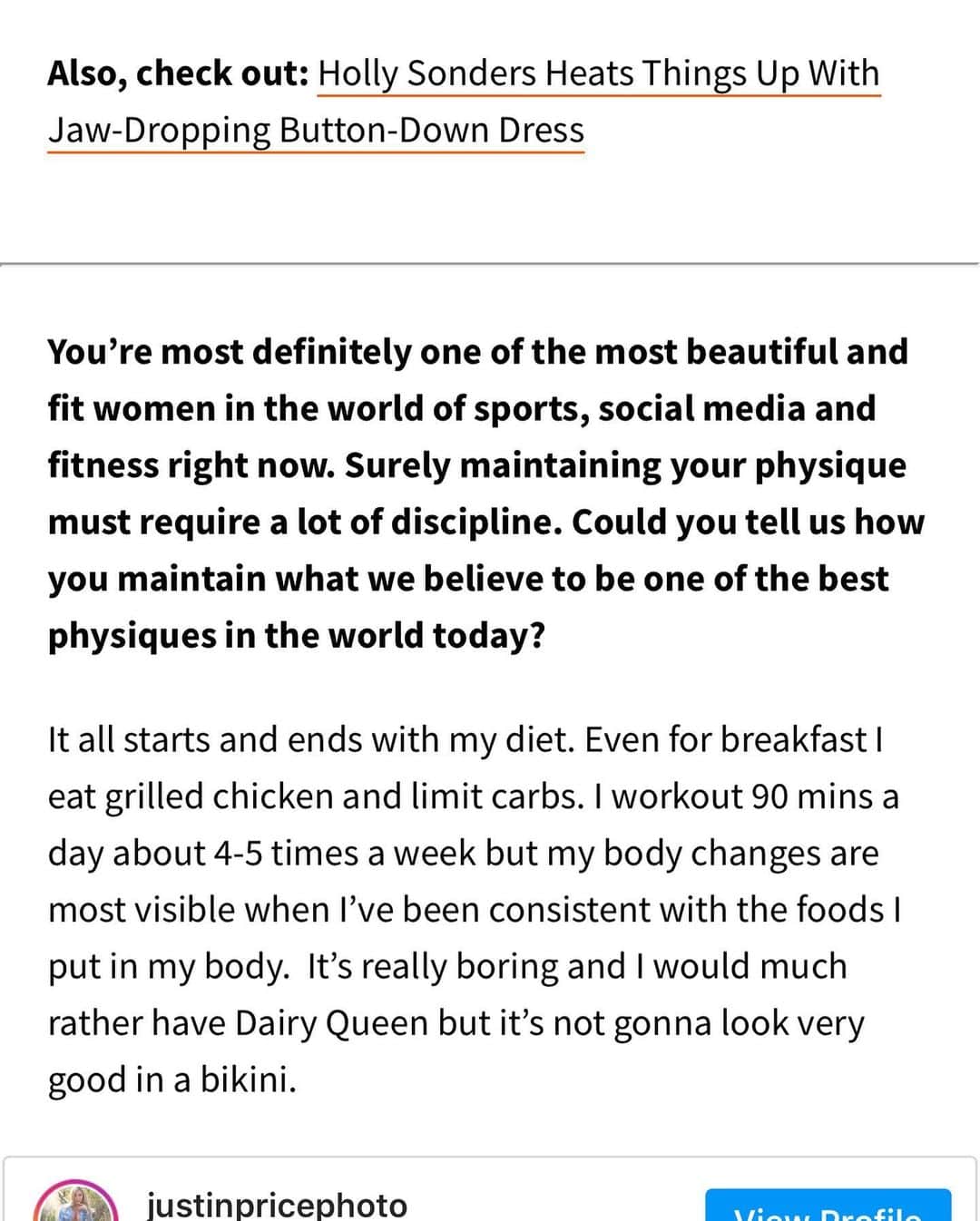 ホーリー・ソンダーズさんのインスタグラム写真 - (ホーリー・ソンダーズInstagram)「Slide for a few of my fitness and diet tips featured in an article by @fitnessgurls ❤️❤️」3月26日 7時17分 - holly.sonders