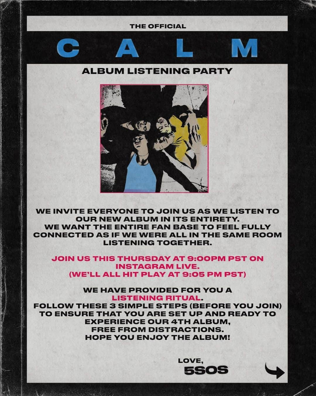 5 Seconds of Summerさんのインスタグラム写真 - (5 Seconds of SummerInstagram)「C A L M is out Friday at midnight local. We invite everyone to come together to listen to the album in its entirety. It’ll be like we’re all in the same room, listening together. Follow our 3 step ritual to create the perfect environment for C A L M. Join us tomorrow at midnight EST.」3月26日 10時30分 - 5sos